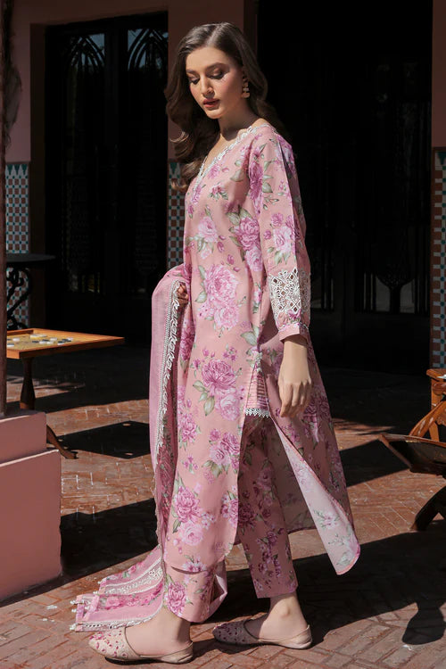 Baroque 3pc lawn suit unsticthed with printed chiffon dupatta