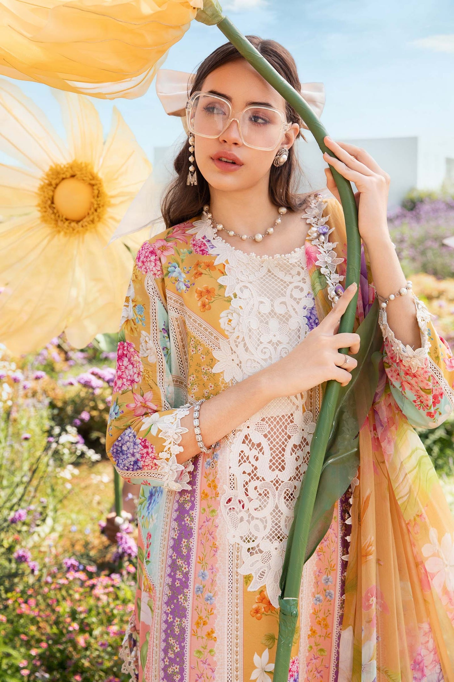 Maria.b 3 pc unstitched printed article with chiffon dupatta