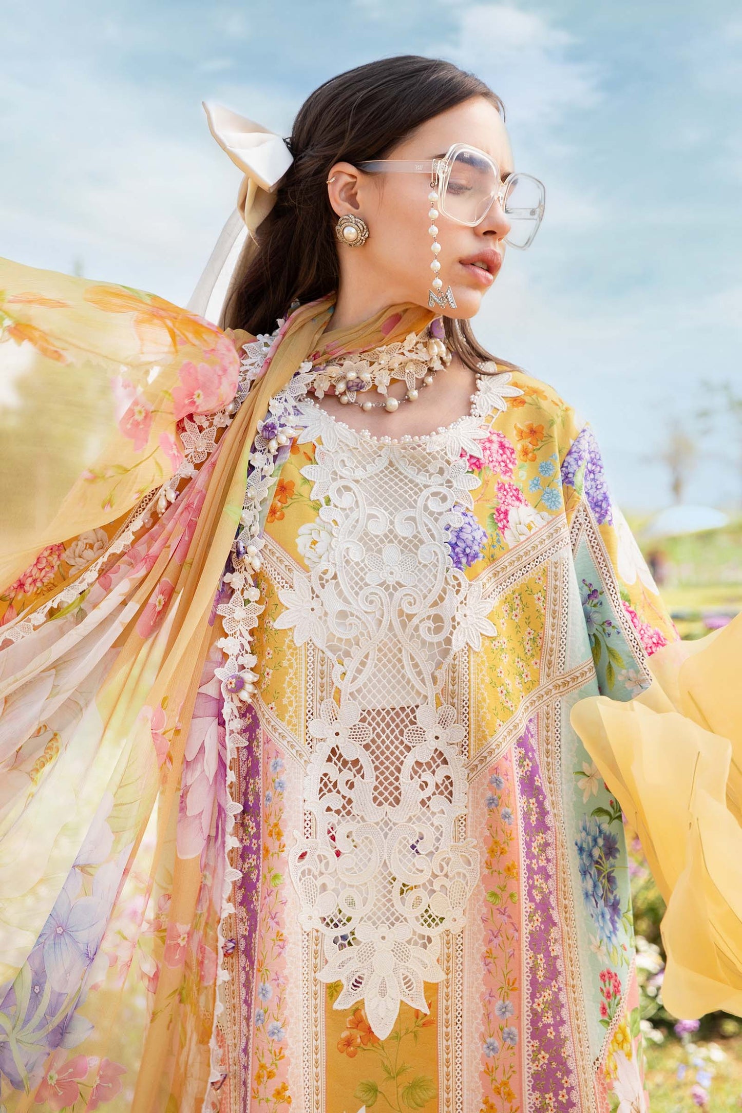Maria.b 3 pc unstitched printed article with chiffon dupatta
