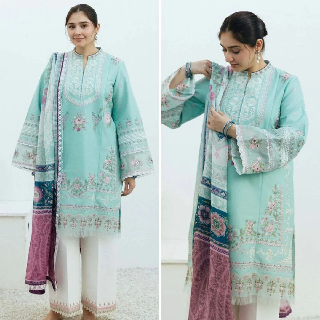 Zara shah jahan 3pc lawn suit unstitched with voil dupatta
