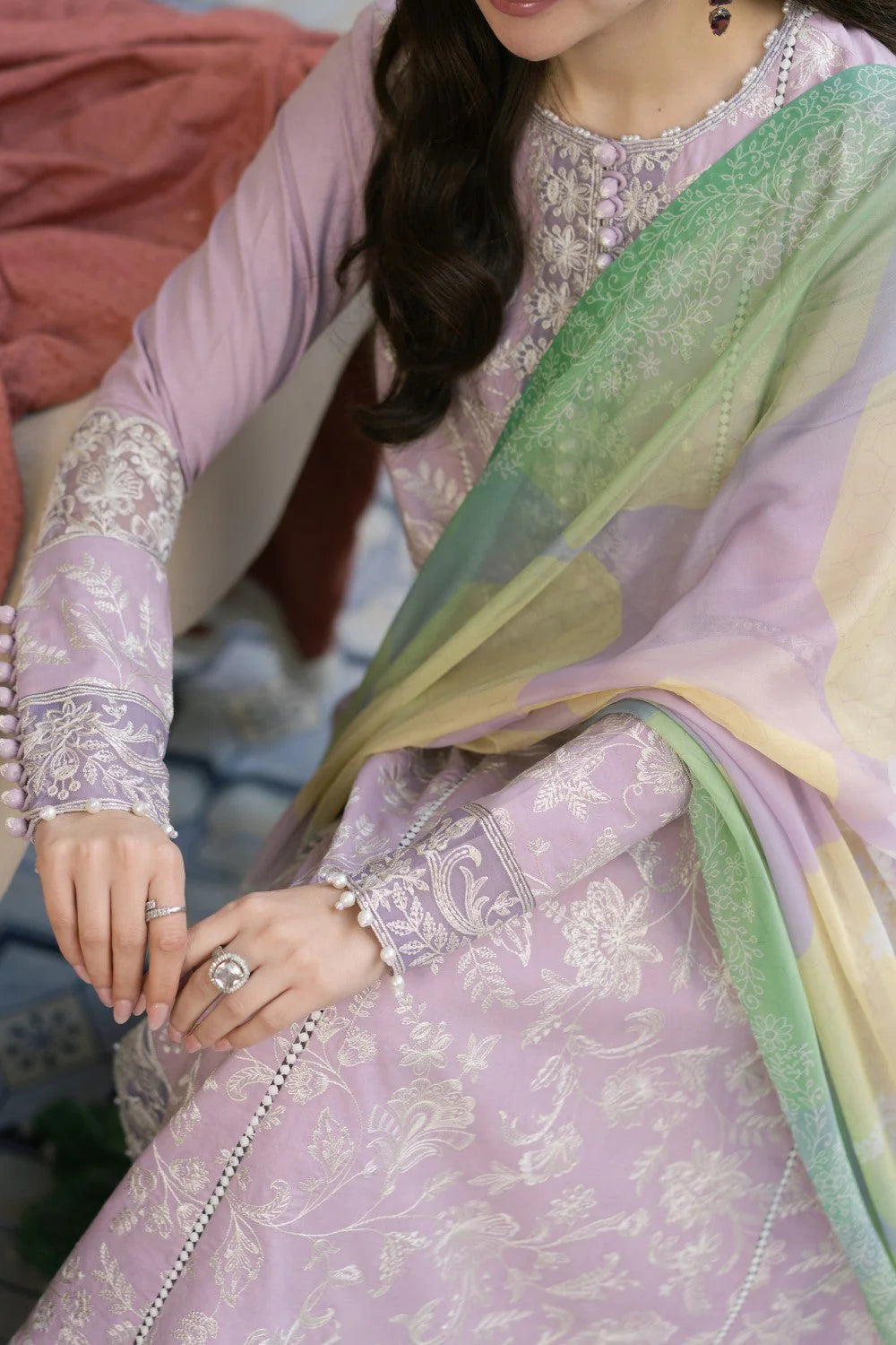 Maryam and Marya 3pc unstiched lawn suit with voil soft dupatta