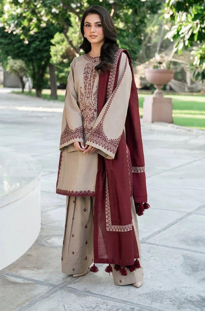 3pc unstitched dhanak dress with dhannak Emb shawl 2648