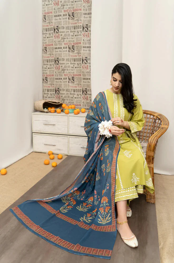 3pc unstitched dhanak dress with printed wool shawl 2640