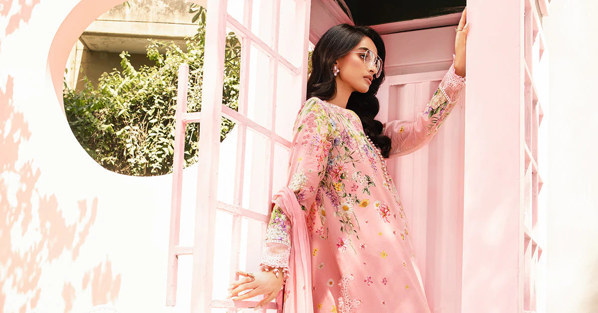 Maria.b 3 pc unstitched printed article with chiffon dupatta