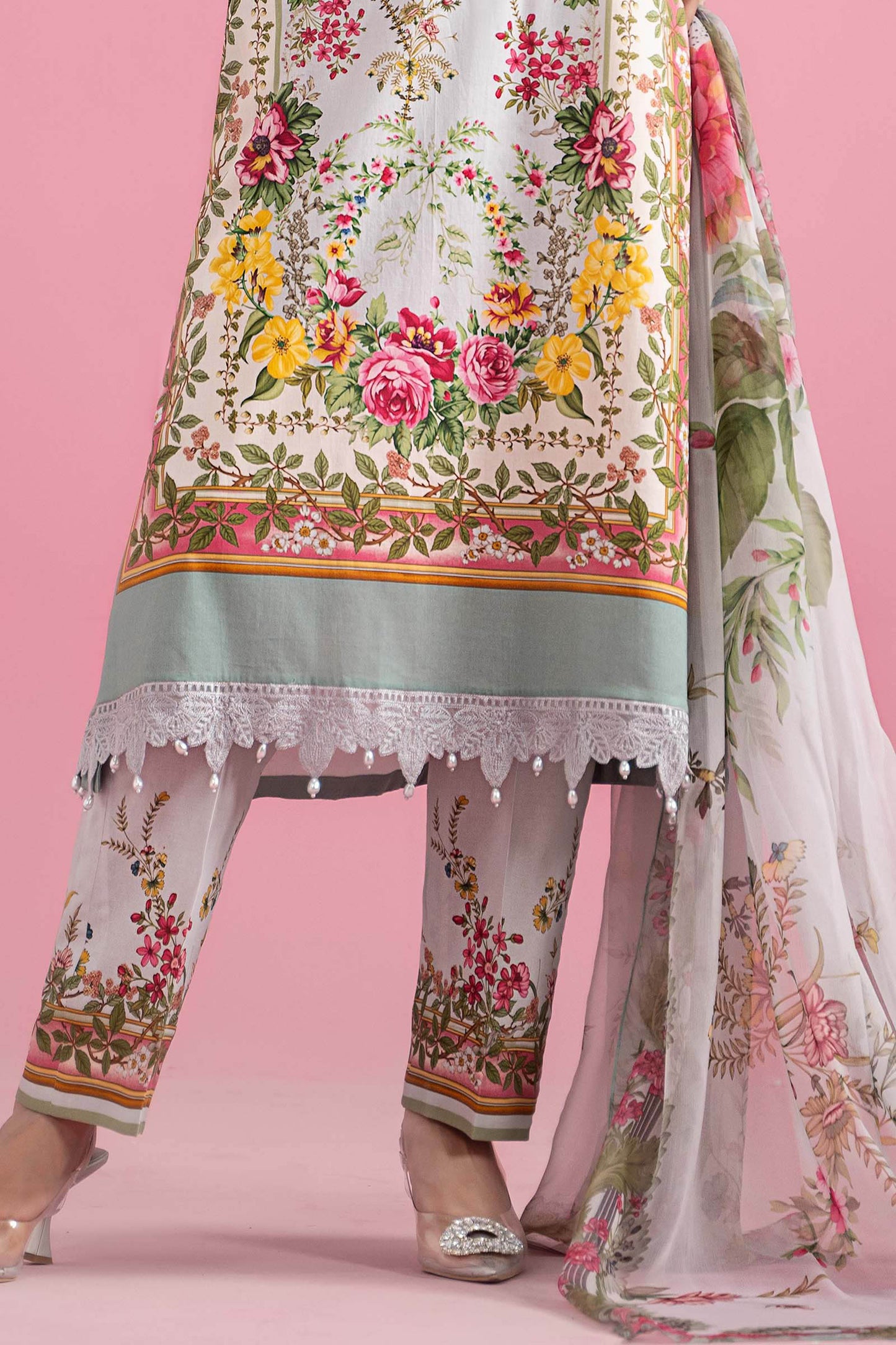 Maria.B 3pc lawn suit unstitched with printed chiffon dupatta