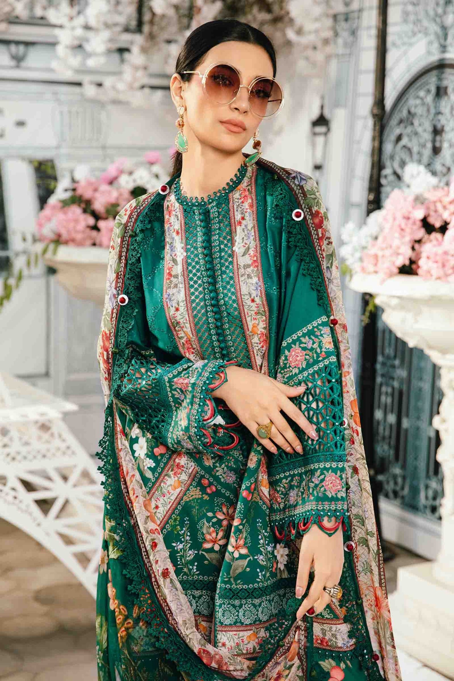 Maria.b 3 pc unstitched printed article with chiffon dupatta