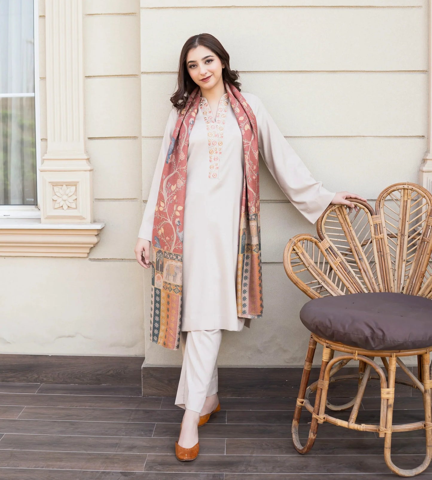 3pc unstitched dhanak dress with wool shawl printed dupatta 2667