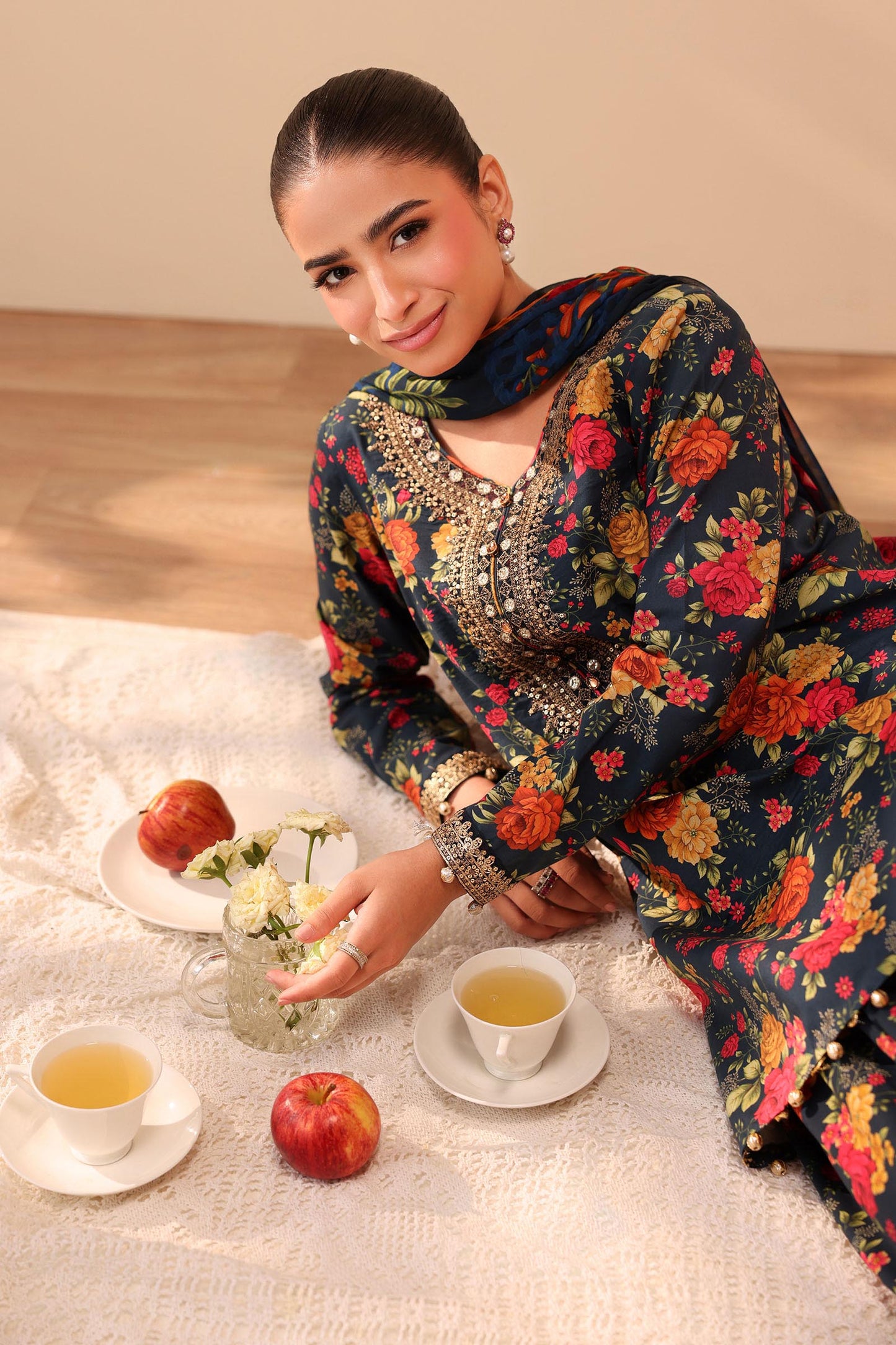 3pc unstitched linen dress with linen dupatta JN-2605