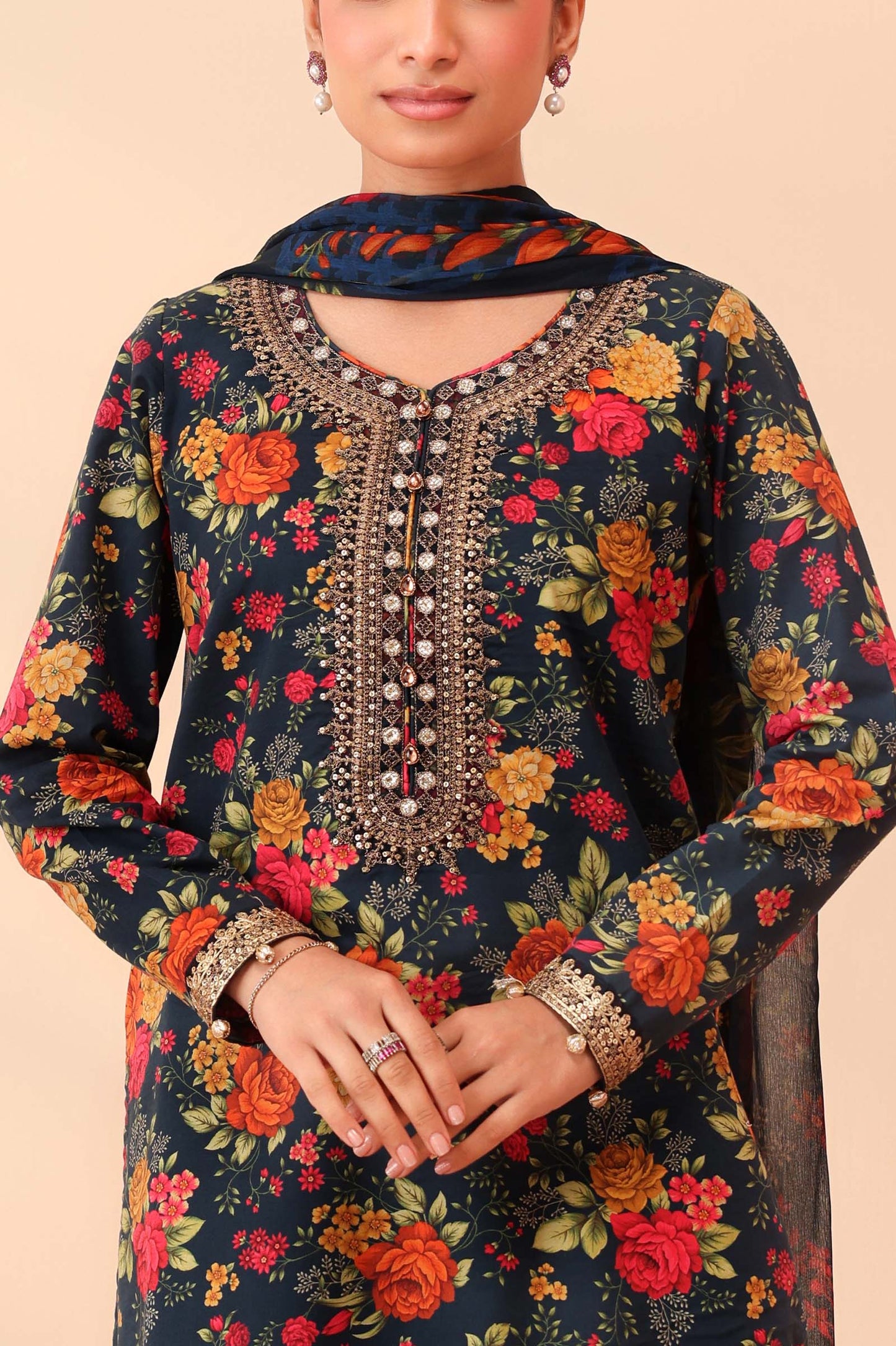 3pc unstitched linen dress with linen dupatta JN-2605