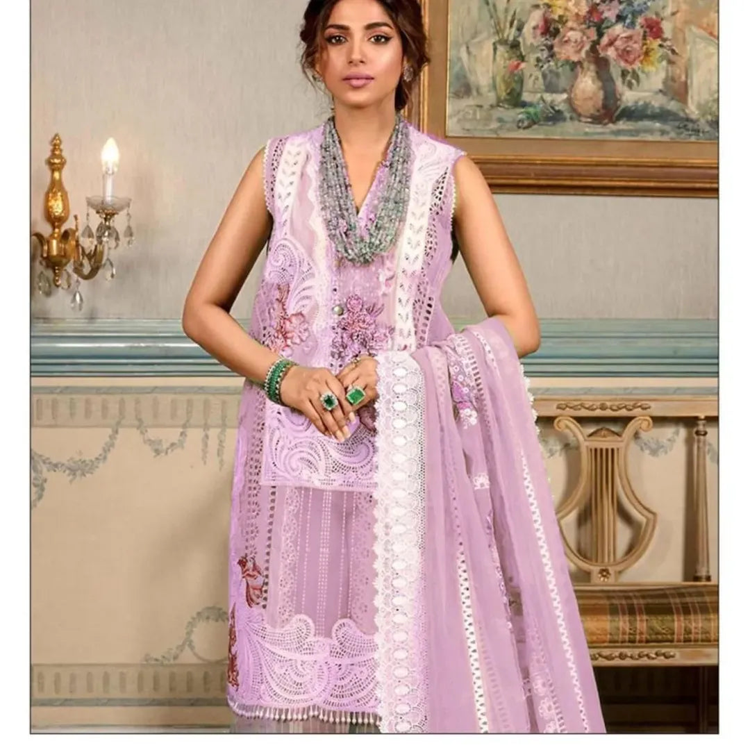 Crimson 3pc unstitched lawn embroidered dresss with embroidred dupatta