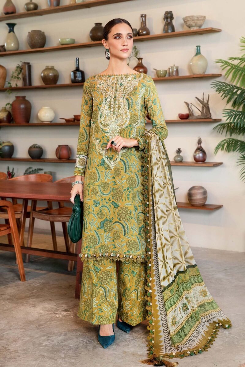 Maria.b 3 pc unstitched printed article with chiffon dupatta
