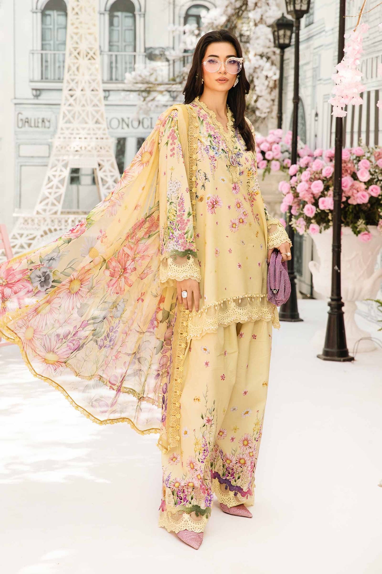 Maria.b 3 pc unstitched printed article with chiffon dupatta