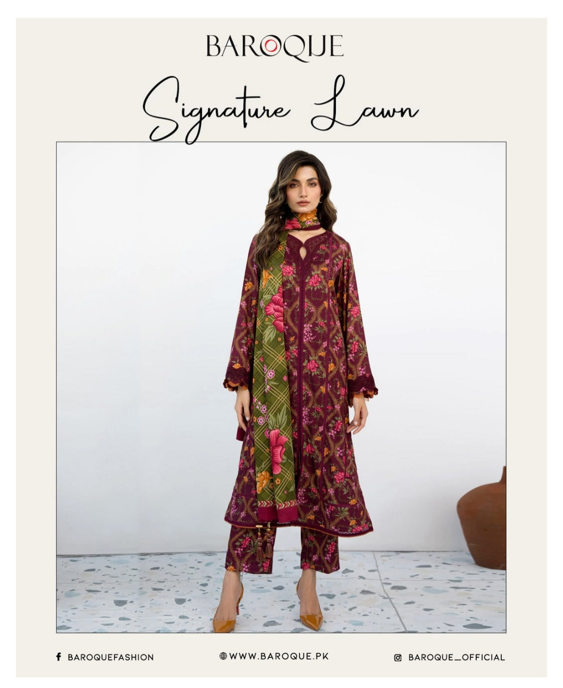 Motifz 3pc un-stitched printed dress with lawn dupatta