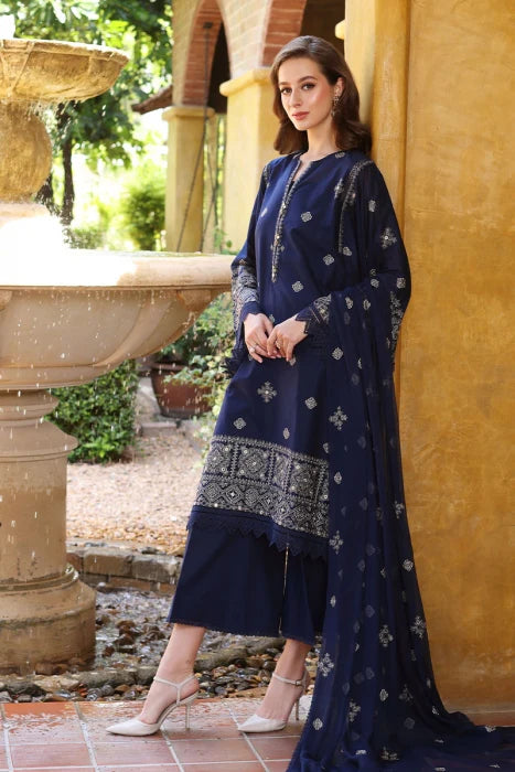 BAREEZE-EMBROIDERED 3PC LAWN DRESS WITH EMBROIDERED CHIFFON DUPATTA