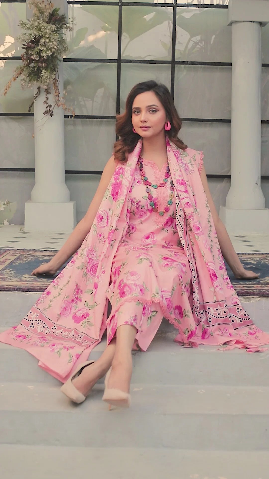 azel minal 3pc unstitched printed Dhanak dress with same shawl 2670