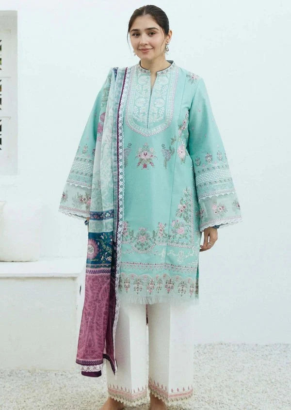 Zara shah jahan 3pc lawn suit unstitched with voil dupatta