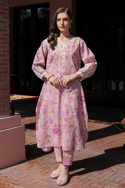 Baroque 3pc lawn suit unsticthed with printed chiffon dupatta
