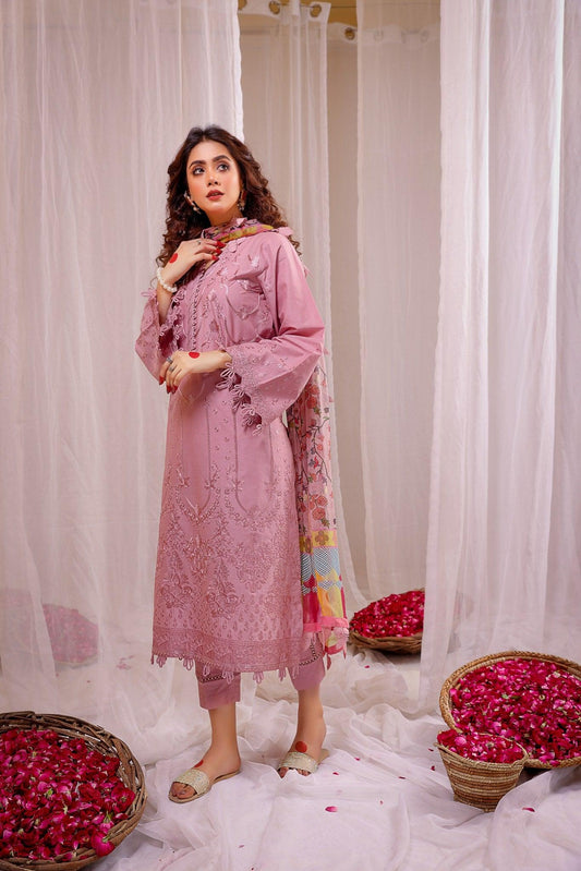 3pc unstitched dhanak  dress with printed wool shawl 2635