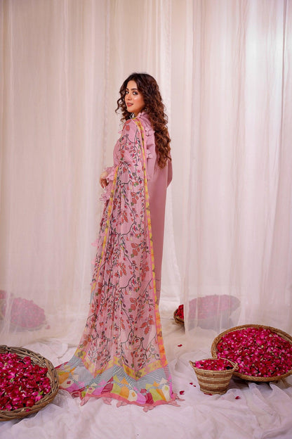 3pc unstitched dhanak  dress with printed wool shawl 2635