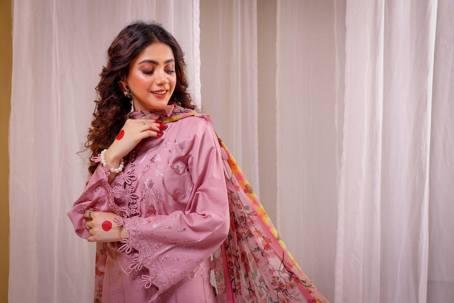 3pc unstitched dhanak  dress with printed wool shawl 2635