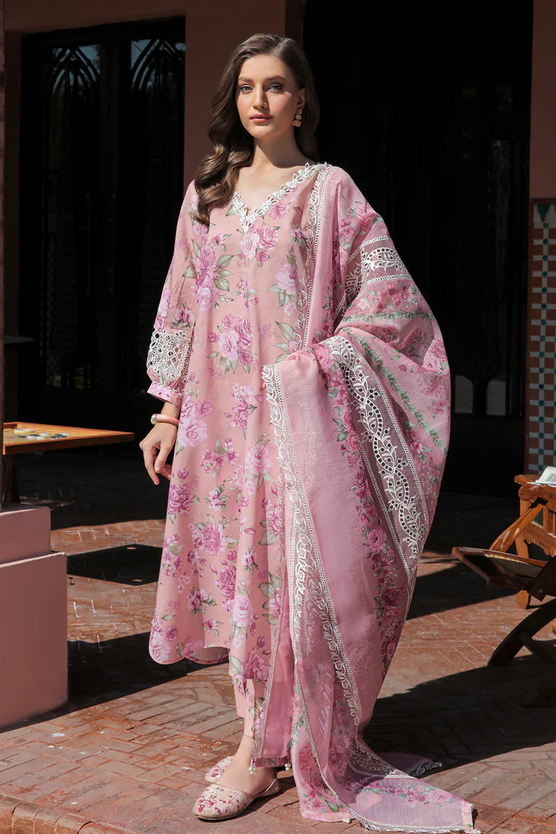 Baroque 3pc lawn suit unsticthed with printed chiffon dupatta
