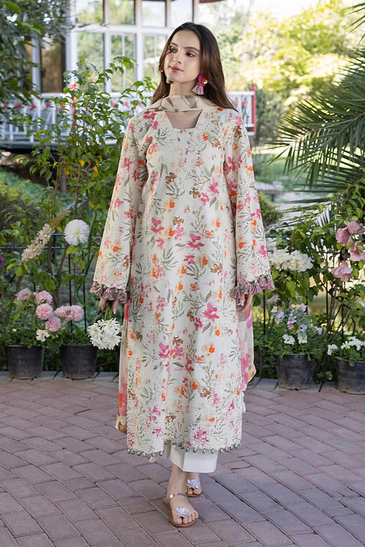 Crimson 3pc suit unstiched lawn dress with chifoon duppata