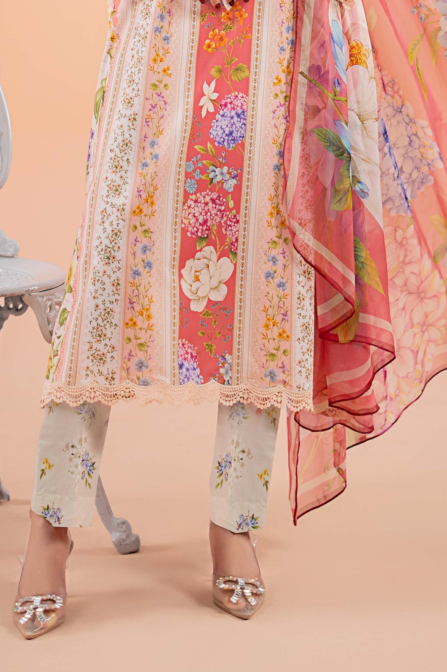 Maria.b 3 pc unstitched printed article with chiffon dupatta