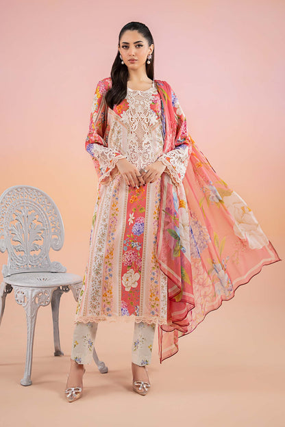 Maria.b 3 pc unstitched printed article with chiffon dupatta