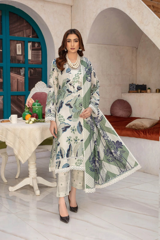 azel minal 3pc unstitched printed Dhanak dress with same shawl 2672