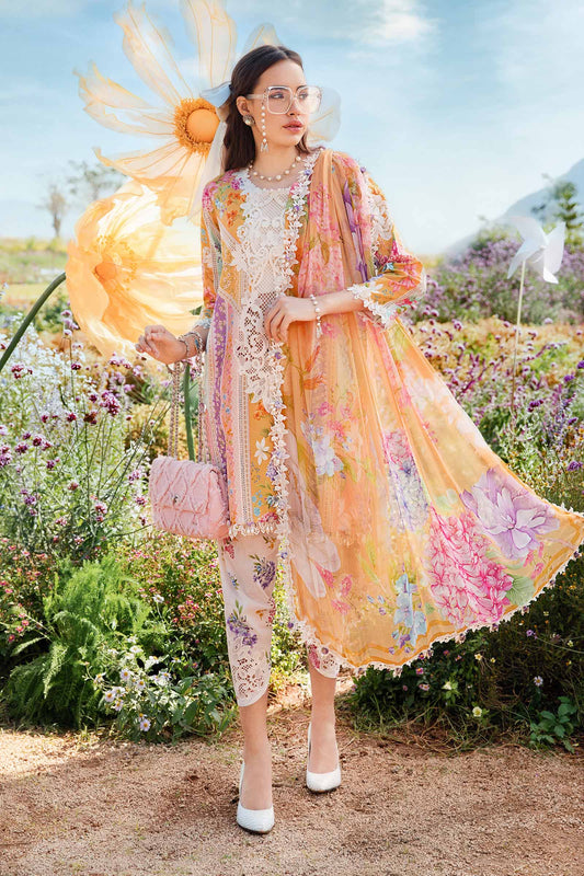 Maria.b 3 pc unstitched printed article with chiffon dupatta