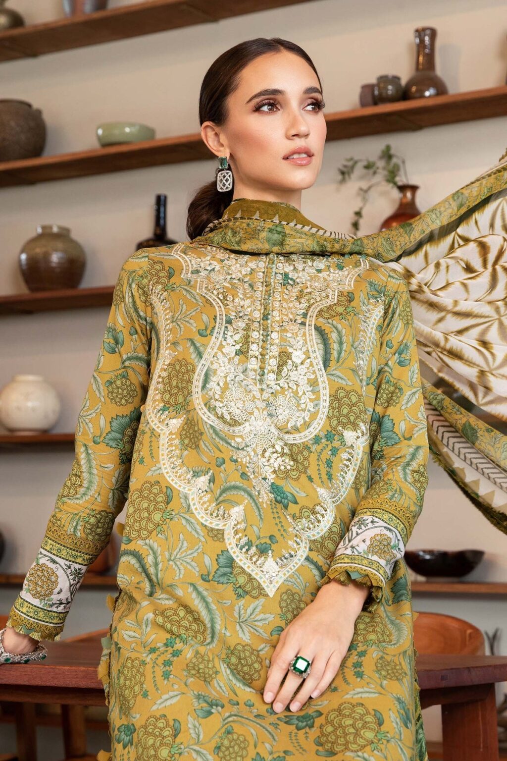 Maria.b 3 pc unstitched printed article with chiffon dupatta