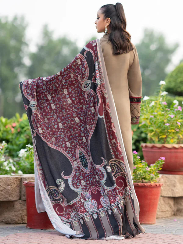 3pc unstitched dhanak  dress with printed wool shawl 2650