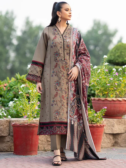3pc unstitched dhanak  dress with printed wool shawl 2650