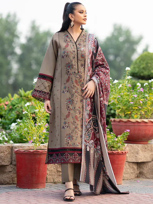 3pc unstitched dhanak  dress with printed wool shawl 2650