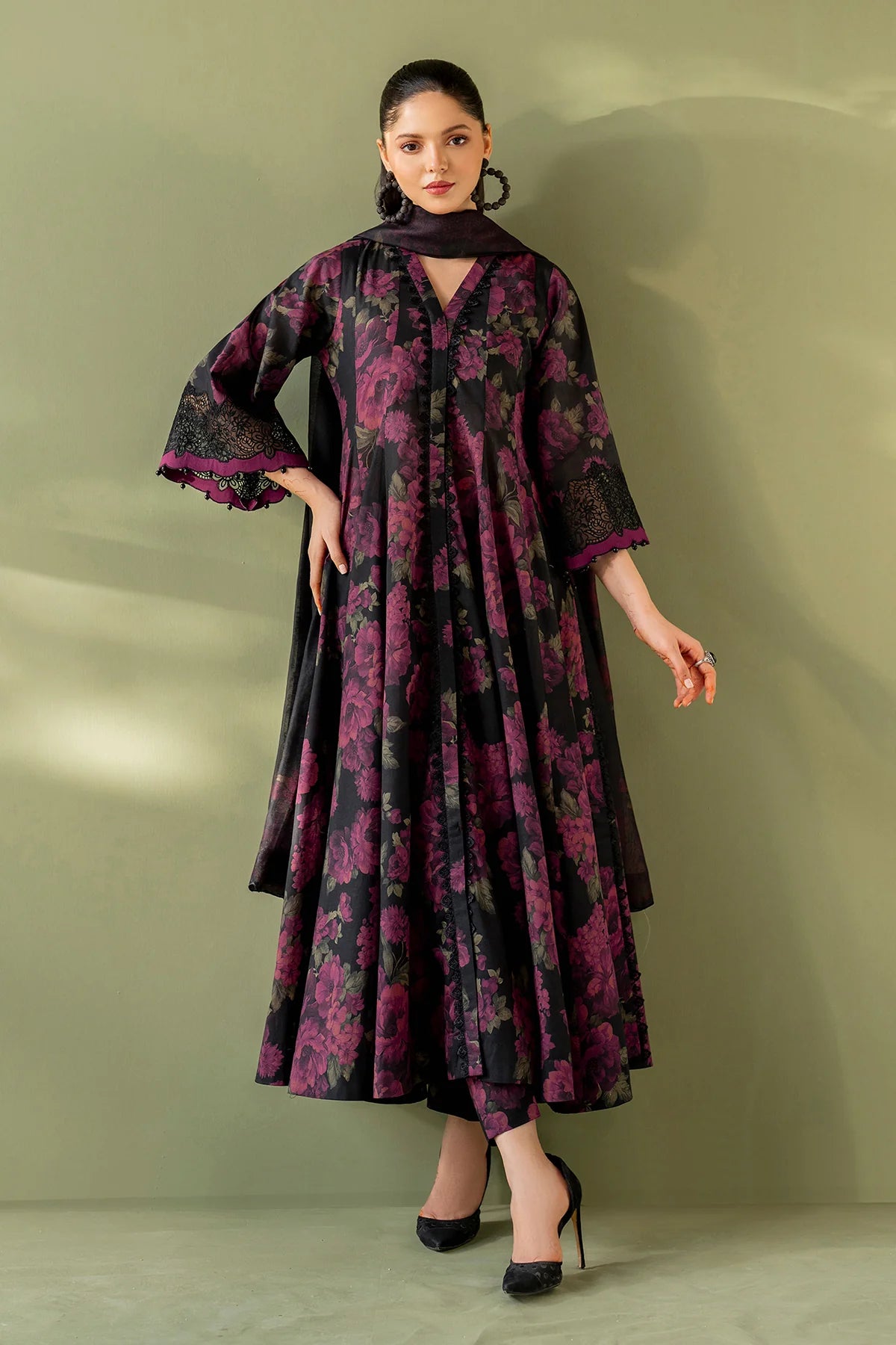 3pc unstitched linen dress with linen dupatta JN-2612
