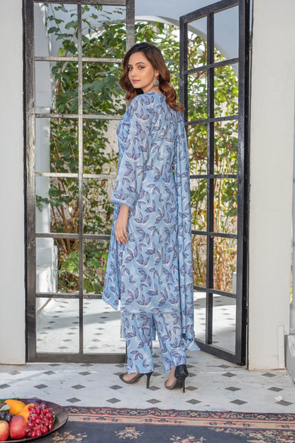 azel minal 3pc unstitched printed Dhanak dress with same shawl 2671