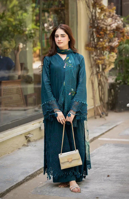 Sapphire  3pc unstitched embroidered lawn dress with chiffon dupatta