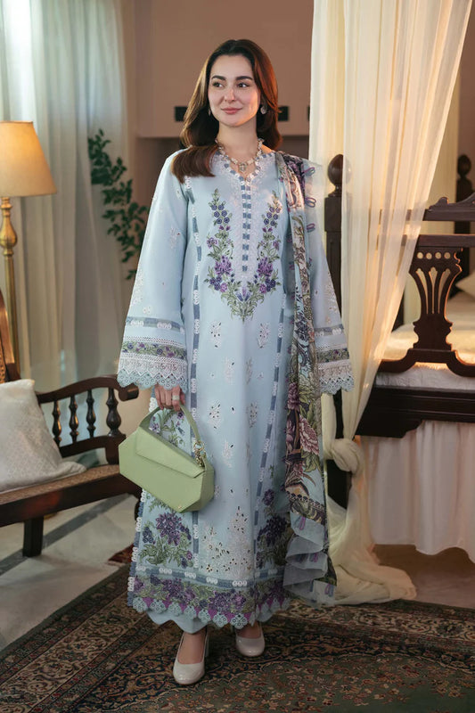 3pc unstitched dhanak  dress with dhannak emb shwal 2642