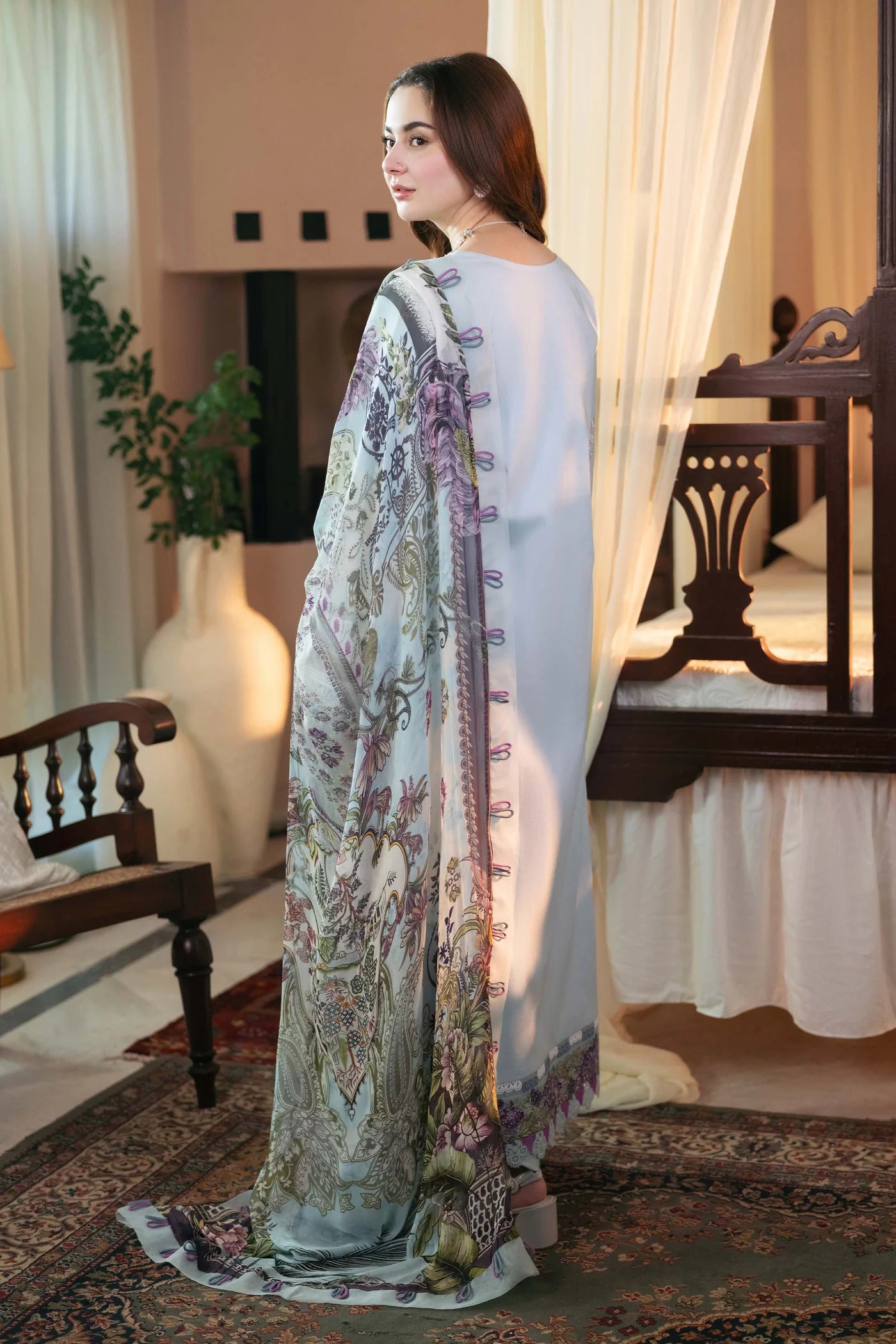 3pc unstitched dhanak  dress with dhannak emb shwal 2642