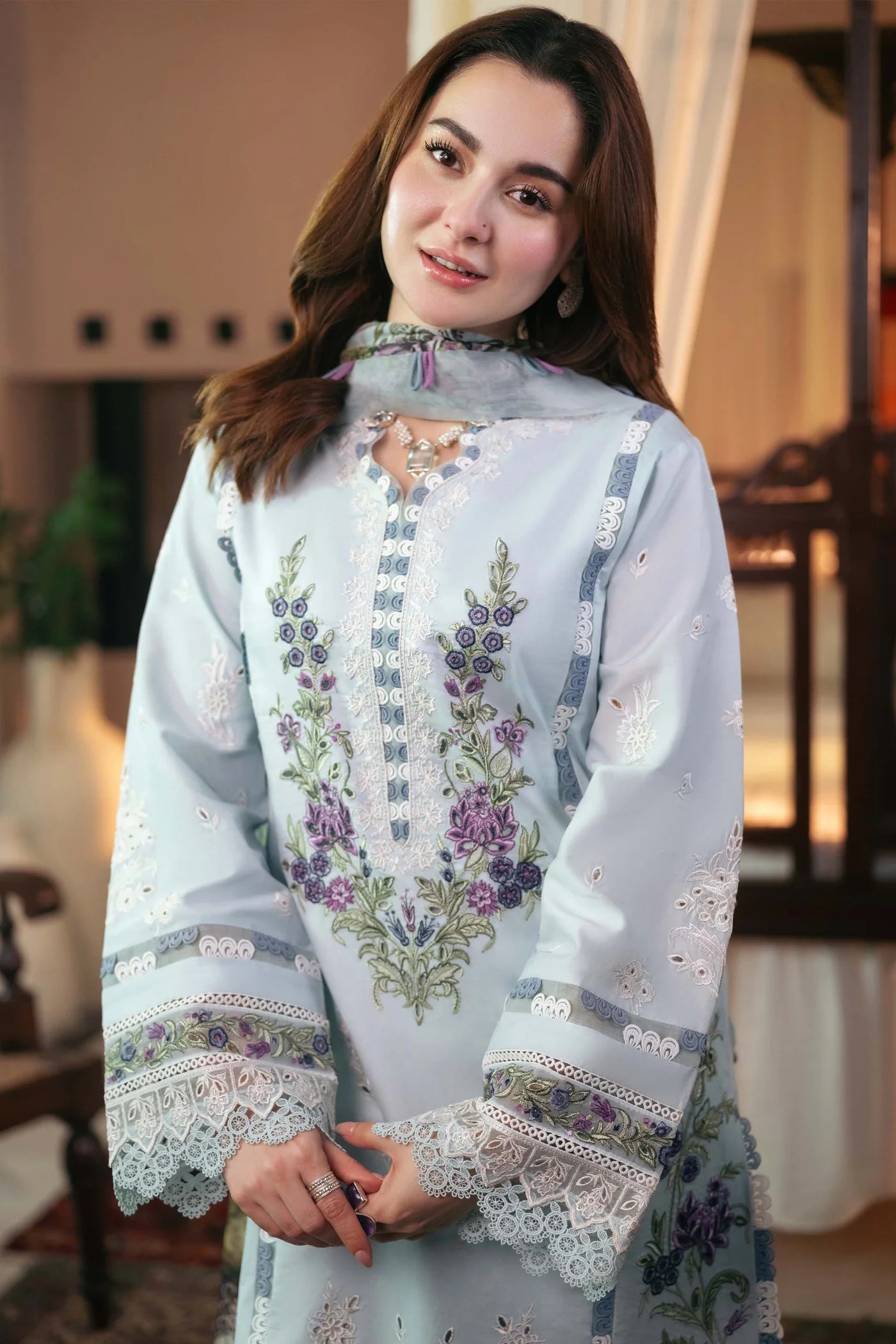 3pc unstitched dhanak  dress with dhannak emb shwal 2642