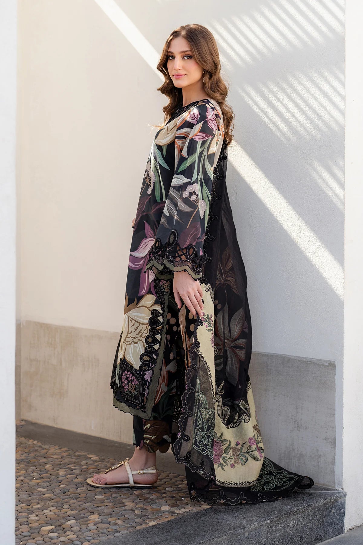 3pc unstitched linen dress with linen dupatta JN-2611