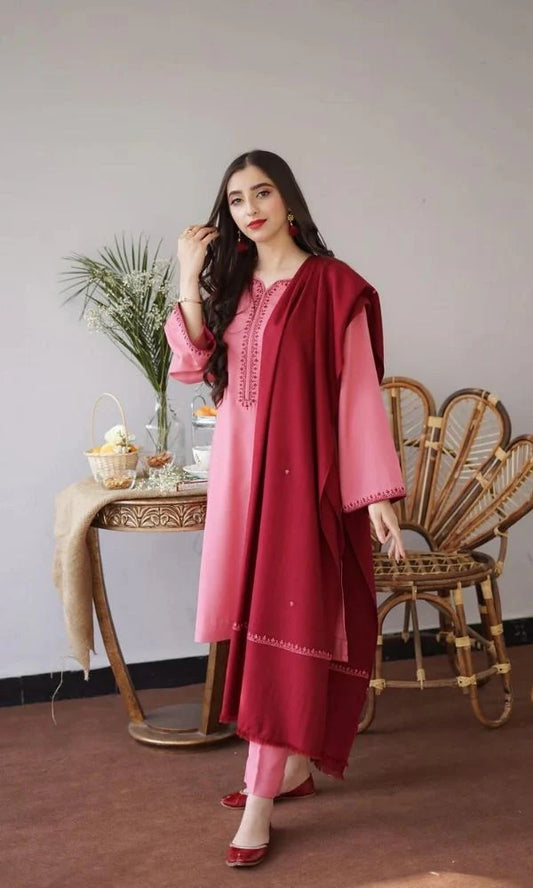 3pc unstitched dhanak  dress with dhannak  dupatta JN-2602