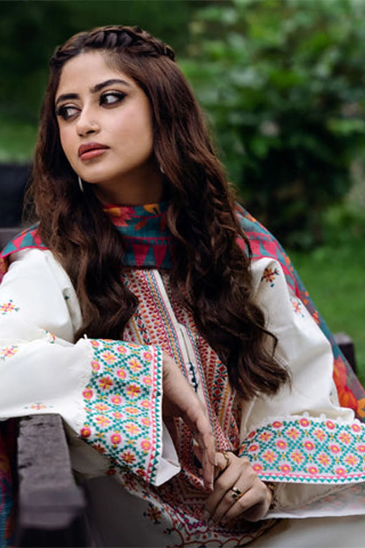 3pc unstitched dhanak  dress with printed wool shawl 2633