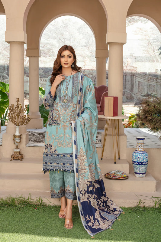 azel minal 3pc unstitched printed Dhanak dress with same shawl 2668