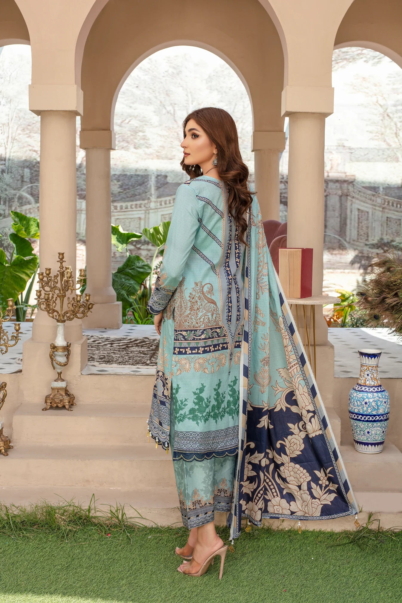 azel minal 3pc unstitched printed Dhanak dress with same shawl 2668
