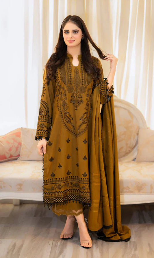3pc unstitched dhanak  dress with dhannak Emb shawl 2647