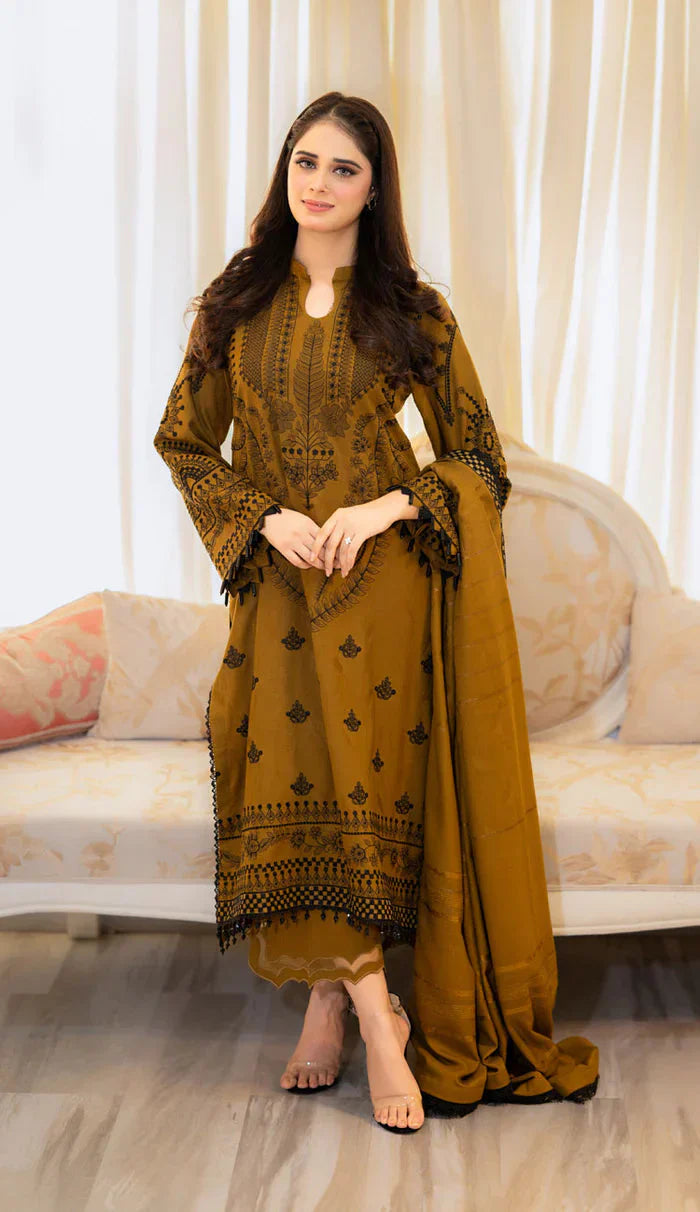 3pc unstitched dhanak  dress with dhannak Emb shawl 2647