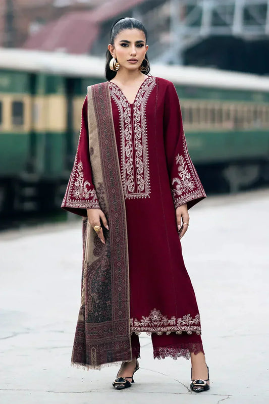3pc unstitched dhanak dress with printed wool shawl 2663
