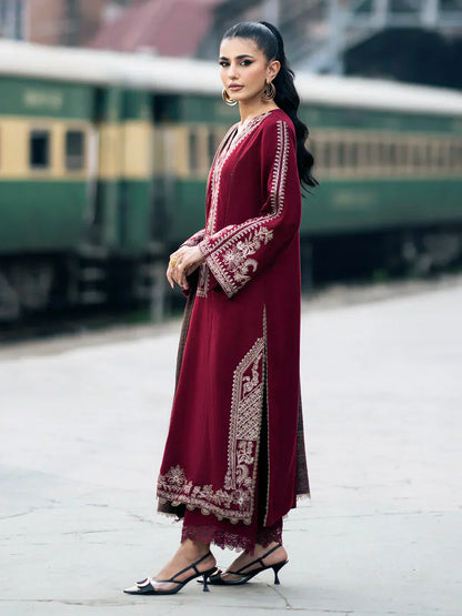 3pc unstitched dhanak dress with printed wool shawl 2663