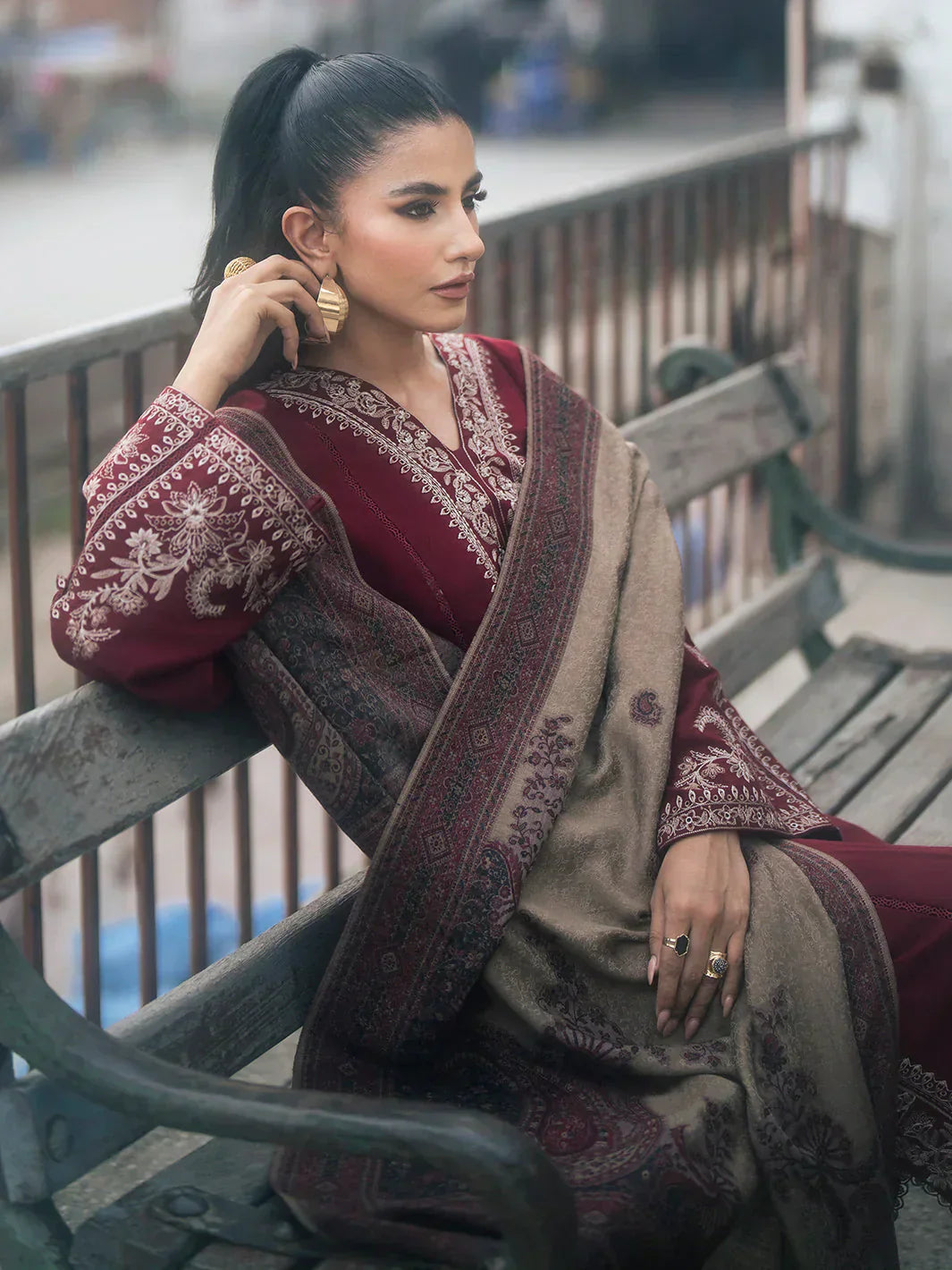 3pc unstitched dhanak dress with printed wool shawl 2663